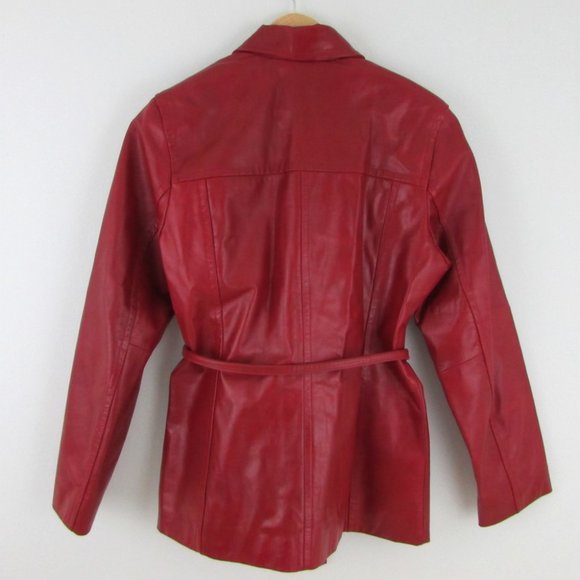 Express Zip Front Belted Leather Jacket Red - Picture 2 of 12